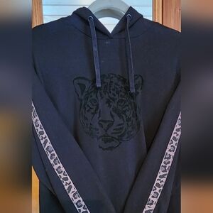 Ulla Popken Black Hoodie with Leopard Graphic